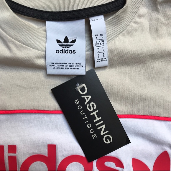 Adidas Cream White Red Black Graphic Tee Shirt, EUC, L - Picture 5 of 12